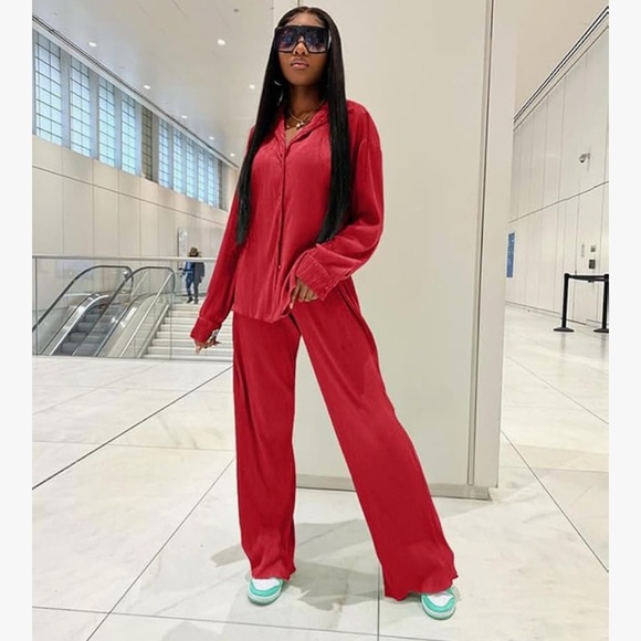 Pants - Stylish Red Two-Piece Set